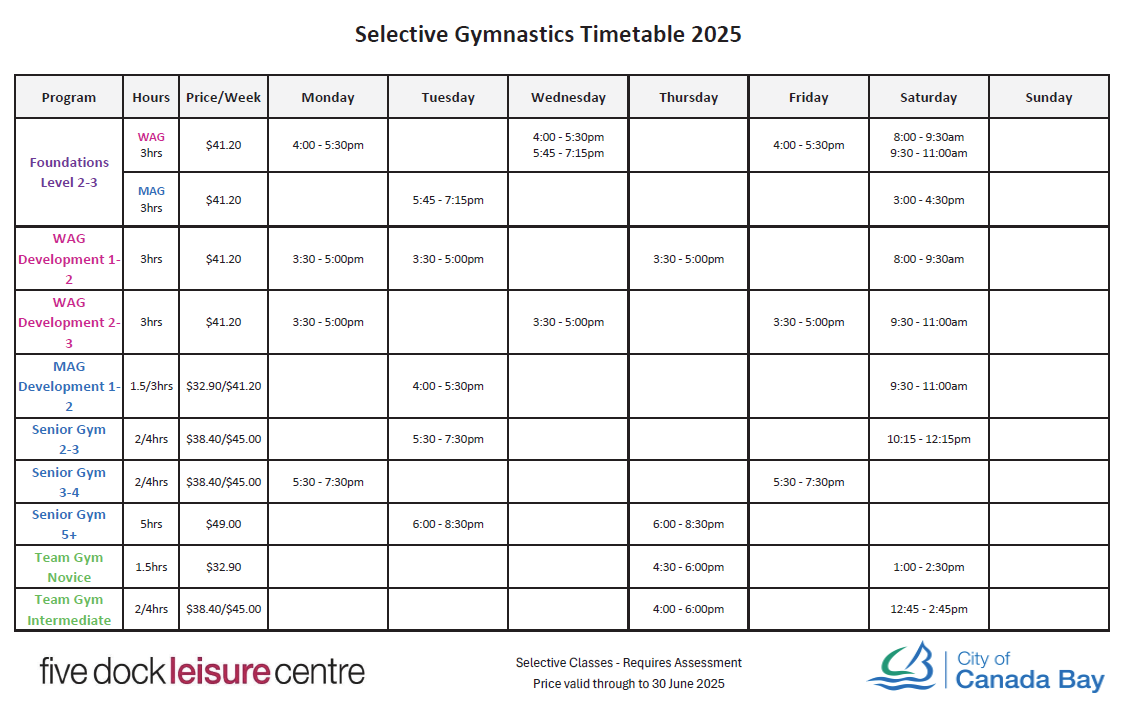 timetable-five-dock-leisure-centre