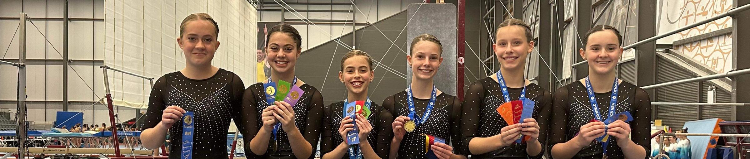 gymnasts holding ribbons