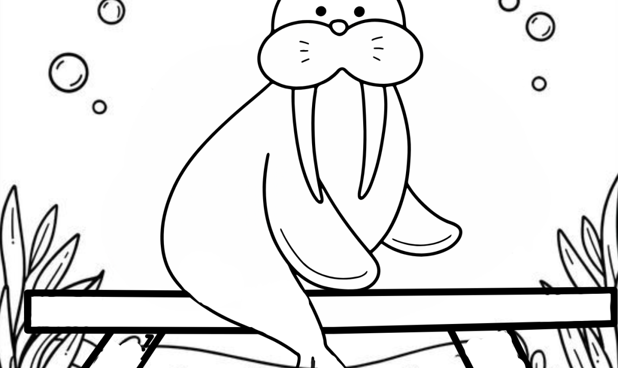 Gymnastics Colouring In Page Walrus